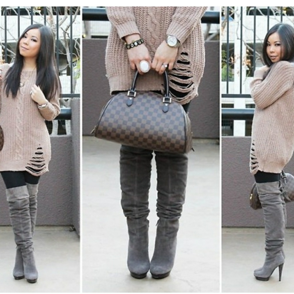 Taupe suede over-the-knee boots